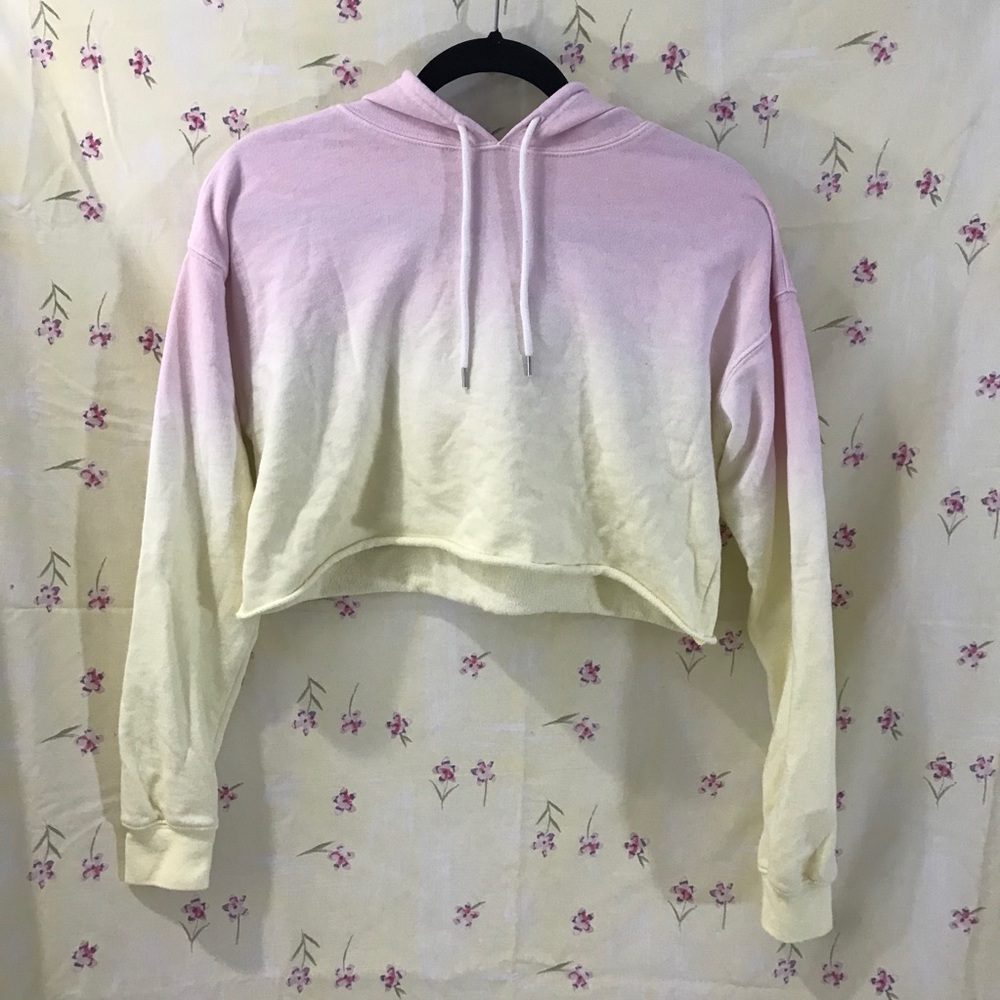 Pink and Yellow Ombre Boxy Cropped Hoodie